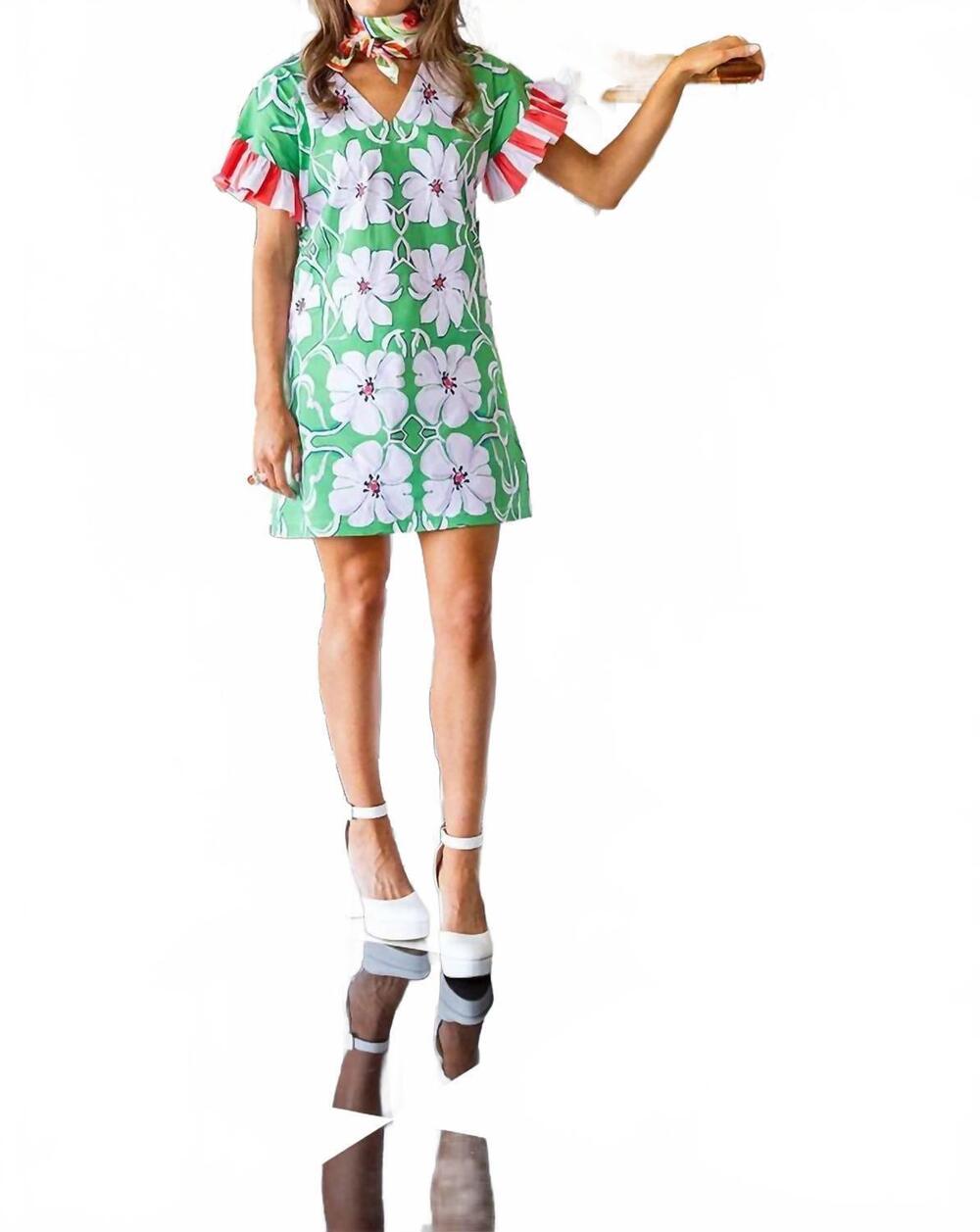 NEW HOUSE OF MBR poppy short dress in palm green